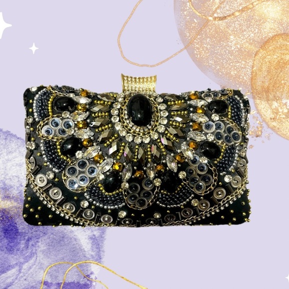 Embellished Black and Gold Clutch - Picture 3 of 11